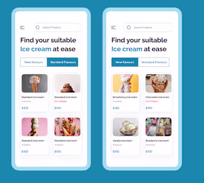 App design for Ice cream products page