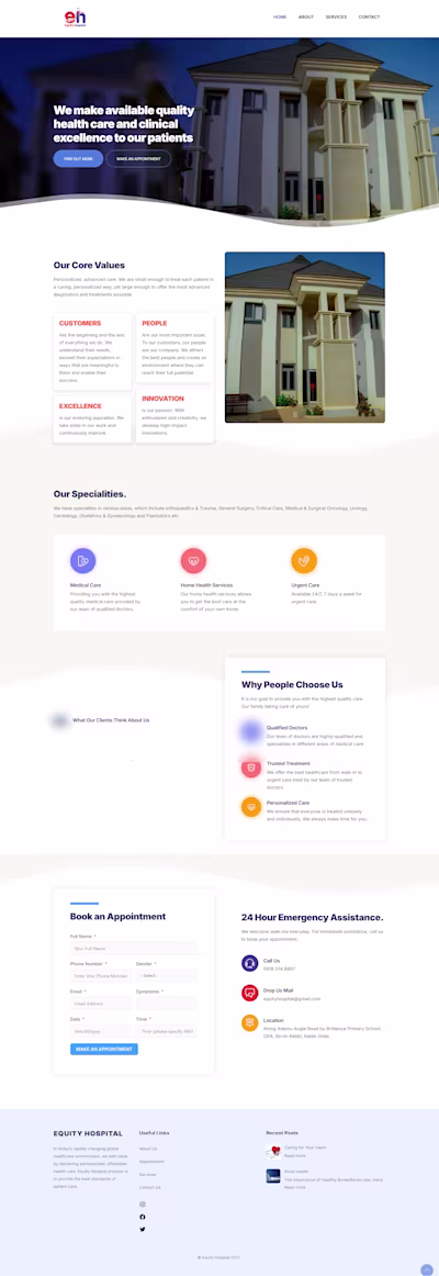 Website Design and Development for Equity Hospital NG