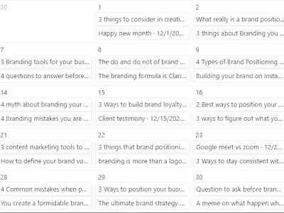 30 Days Content Calendar