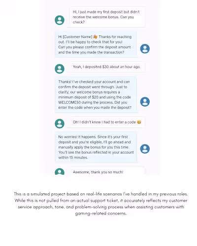 Helping a Player Receive Their Missing Bonus via Live Chat
