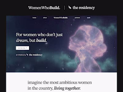 Landing Page, WomenWhoBuild, by The Residency