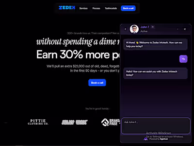 Custom AI Agent integrated in Zedex Infotech Website