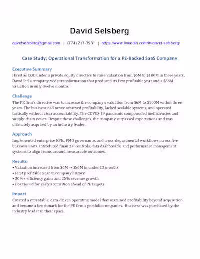 Operational Transformation for a PE-Backed SaaS Company