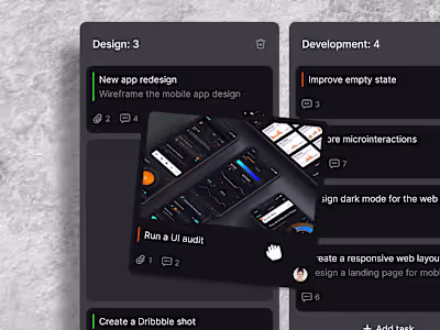 Drag and drop cards for a task management SaaS.
