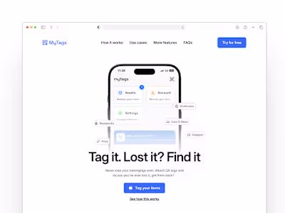 MyTags Landing Page Redesign