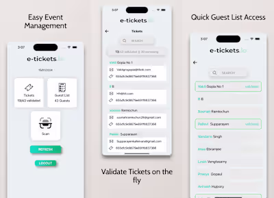 E-Tickets, QR ticket scanner app for fully managed show and even