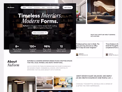 Interior design studio Landing page design