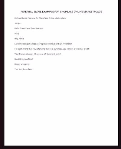REFERRAL EMAIL EXAMPLE FOR SHOPEASE ONLINE MARKETPLACE