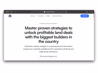 Subdivision Mastery Strategies | Landing page + Branding +Framer