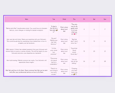 Social Media Captions for Instagram Hair Page