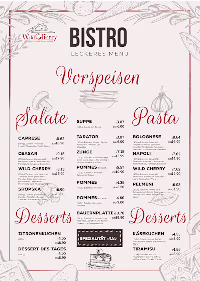 Vintage Restaurant Menu