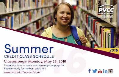 Summer Credit Class Schedule for PVCC