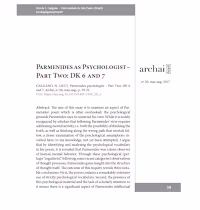 Galgano, "Parmenides as Psychologist," Archai #20, 2017