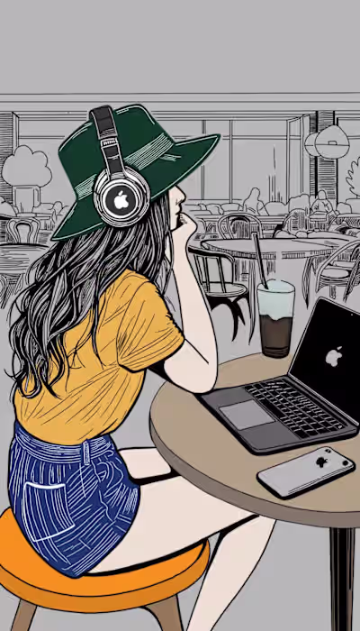 Cafe Lifestyle Illustration with Apple Branding