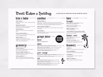 devil takes a holiday – menu redesign