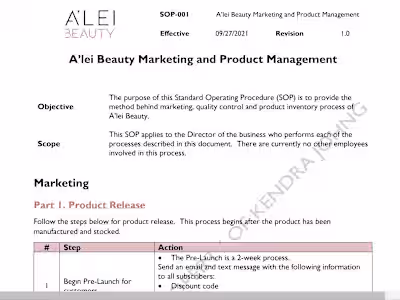 A'lei Beauty Marketing and Product Management SOP