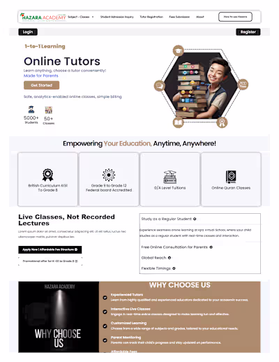 Hazara Academy (LMS Website Development)