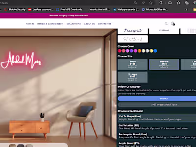 Signzy a Custom Shopify store with a custom Neon Sign Creator