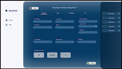 Figma designs for an employee onboarding Power Apps canvas a...