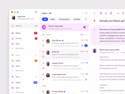 Dashboard inbox interface with Ai