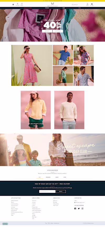 CREW, an E-commerce homepage designed for Men & Women Clothing
