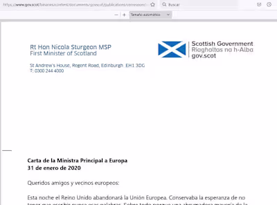 Translation of Scotland First Minister's letter to EU Citizens