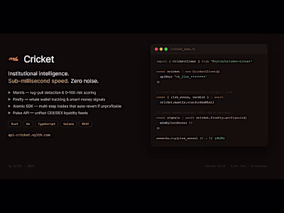 Cricket — DeFi Intelligence Suite
High-performance