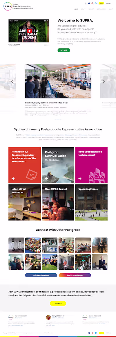 Website for SUPRA, Sydney University
