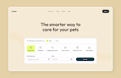 Landing page for Clover 