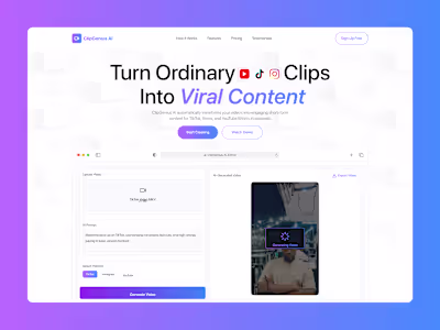 ClipGenius AI Framer Landing Design and Development