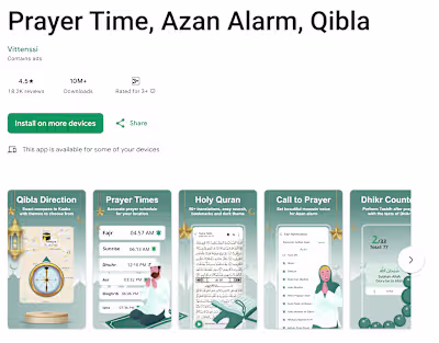 Prayer Time, Azan Alarm, Qibla