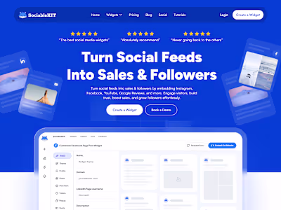 Hero section of SociableKIT (https://www.sociablekit.com/) L...