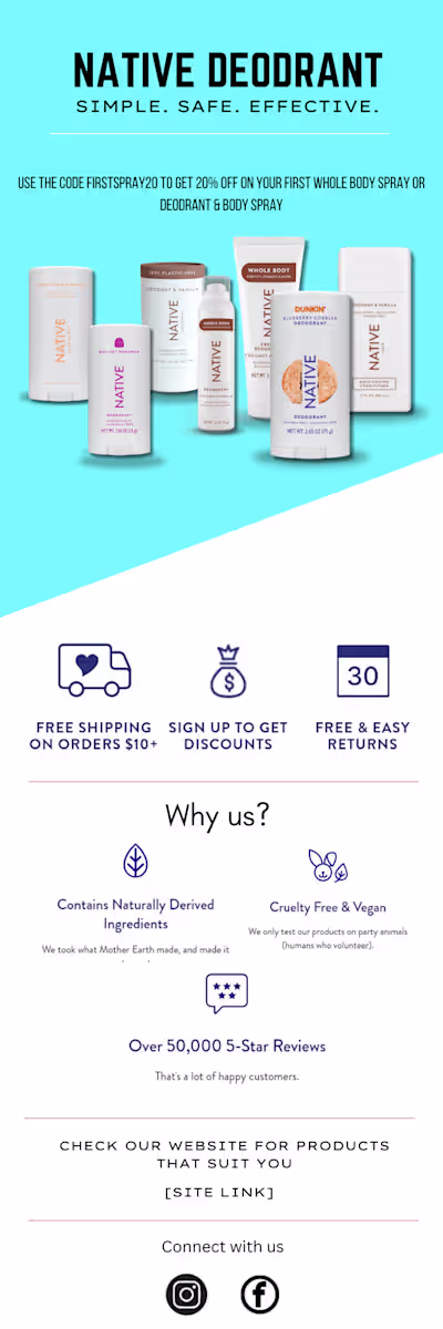 Promotional sales email for Native Deodrant 