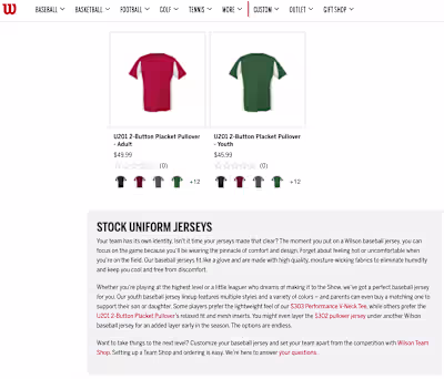 Wilson Sporting Goods Category & Product Descriptions