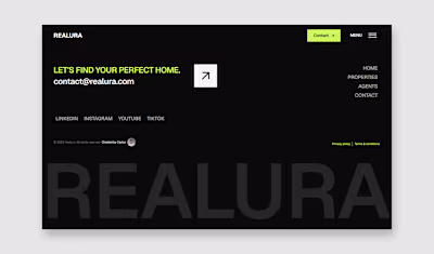 Footer design for Realura. Love the big typography footers. ...