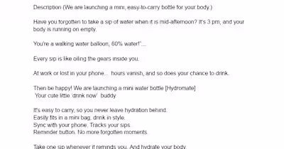 Launch of Hydromate Mini Water Bottle