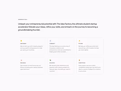 Landing Page for The Idea Factory