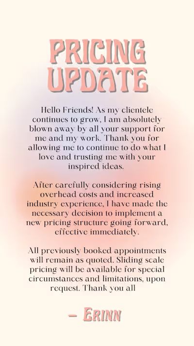Pricing Update - Instagram Story Post