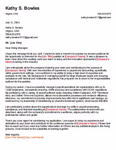 Kathy's Follow Up Letter