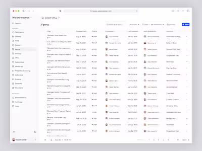 Forms Table UI – Construction Management SaaS Web App
