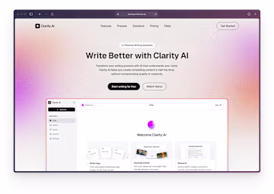 Built a clean, modern landing page for Clarity AI, an AI wri...
