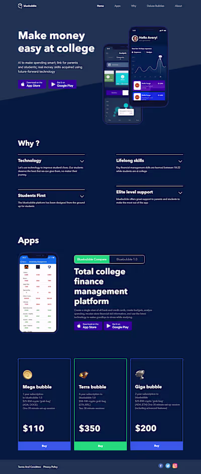 Blue bubble Landing Page