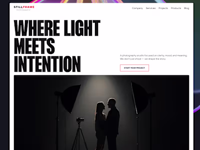 Minimalist Website Design for Stillframe Photography Studio