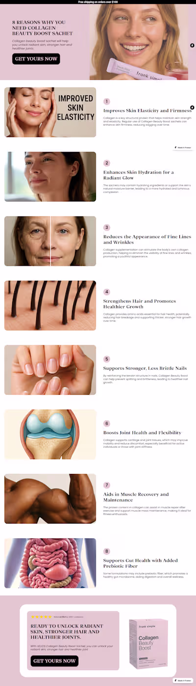 A listicle page developed on framer