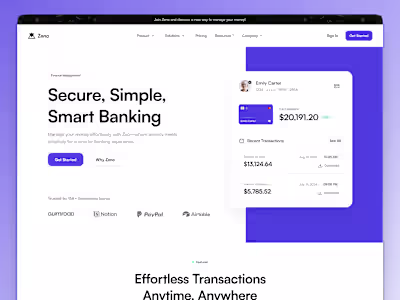 Zeno - Fintech Landing Page | UI/UX Design