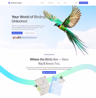 Landing page Exploration for Birding Voyage...