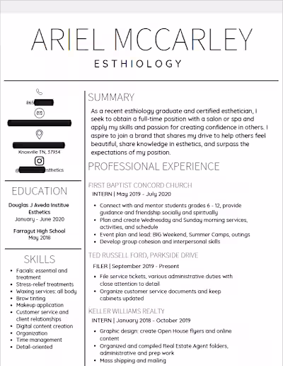 Esthetician Resume