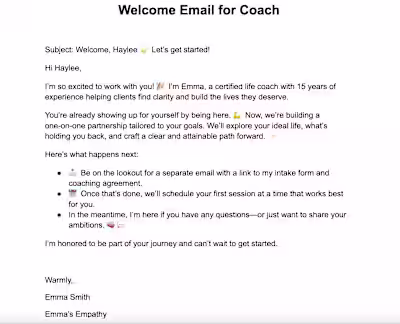 Sample Welcome Email for a Coach