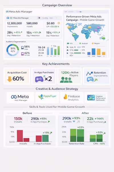 Planned & ran Meta Ads for a mobile fighting game, boosting ...