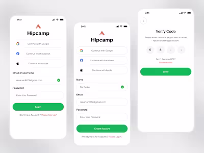 Login,Create & Verify Screens UI